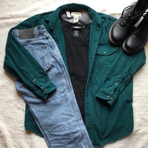 EDDIE BAUER  Vintage Forest Green Cotton Button Up